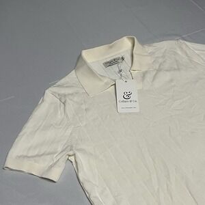 Collars And Co. Luxury Knit Polo Shirt Mens Medium Cream Tan Short Sleeve